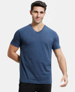 Super Combed Cotton Rich Solid V Neck Half Sleeve T-Shirt  - Mid Night Navy-1