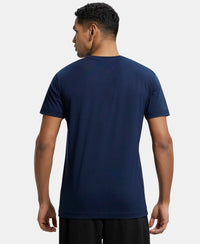 Super Combed Cotton Rich Solid V Neck Half Sleeve T-Shirt  - Navy-3