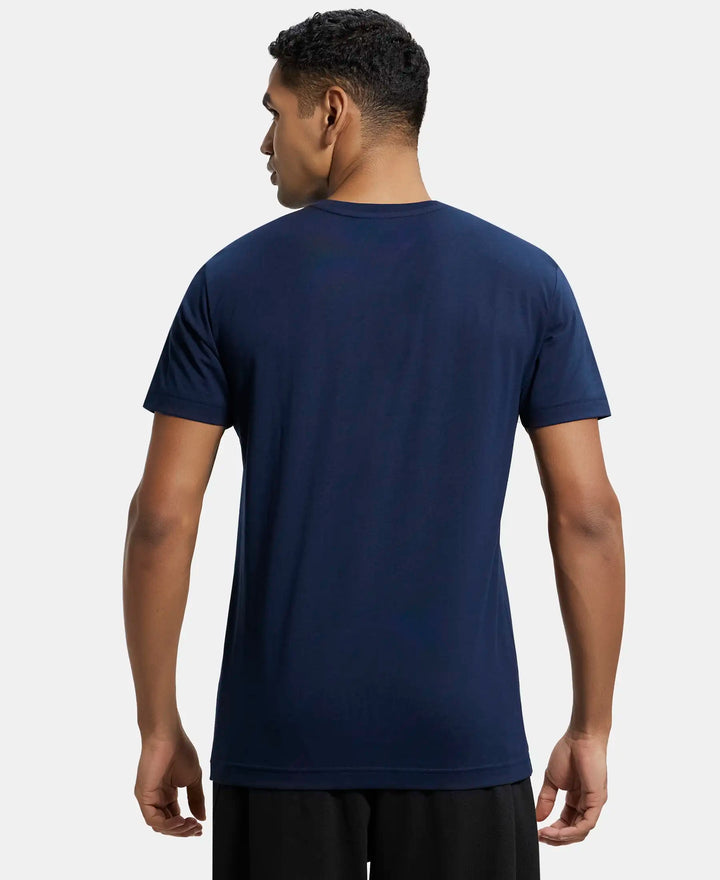 Super Combed Cotton Rich Solid V Neck Half Sleeve T-Shirt - Navy-3