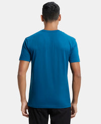 Super Combed Cotton Rich Solid V Neck Half Sleeve T-Shirt  - Seaport Teal-3