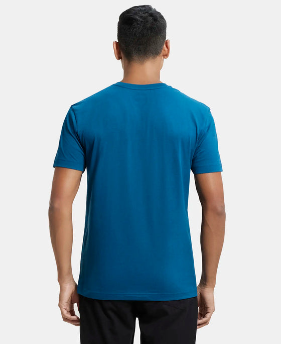 Super Combed Cotton Rich Solid V Neck Half Sleeve T-Shirt  - Seaport Teal-3