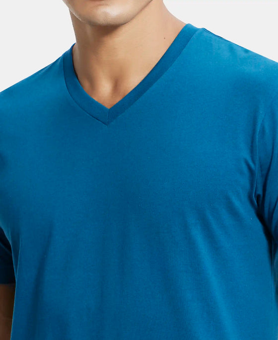 Super Combed Cotton Rich Solid V Neck Half Sleeve T-Shirt  - Seaport Teal-6