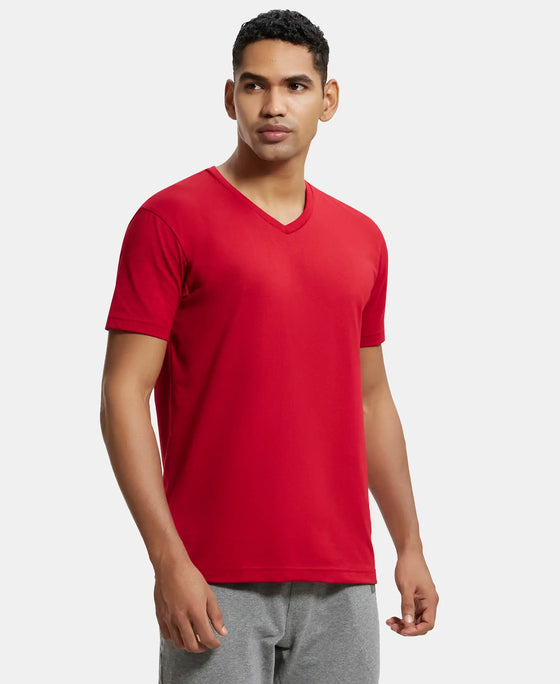 Super Combed Cotton Rich Solid V Neck Half Sleeve T-Shirt  - Shanghai Red-2