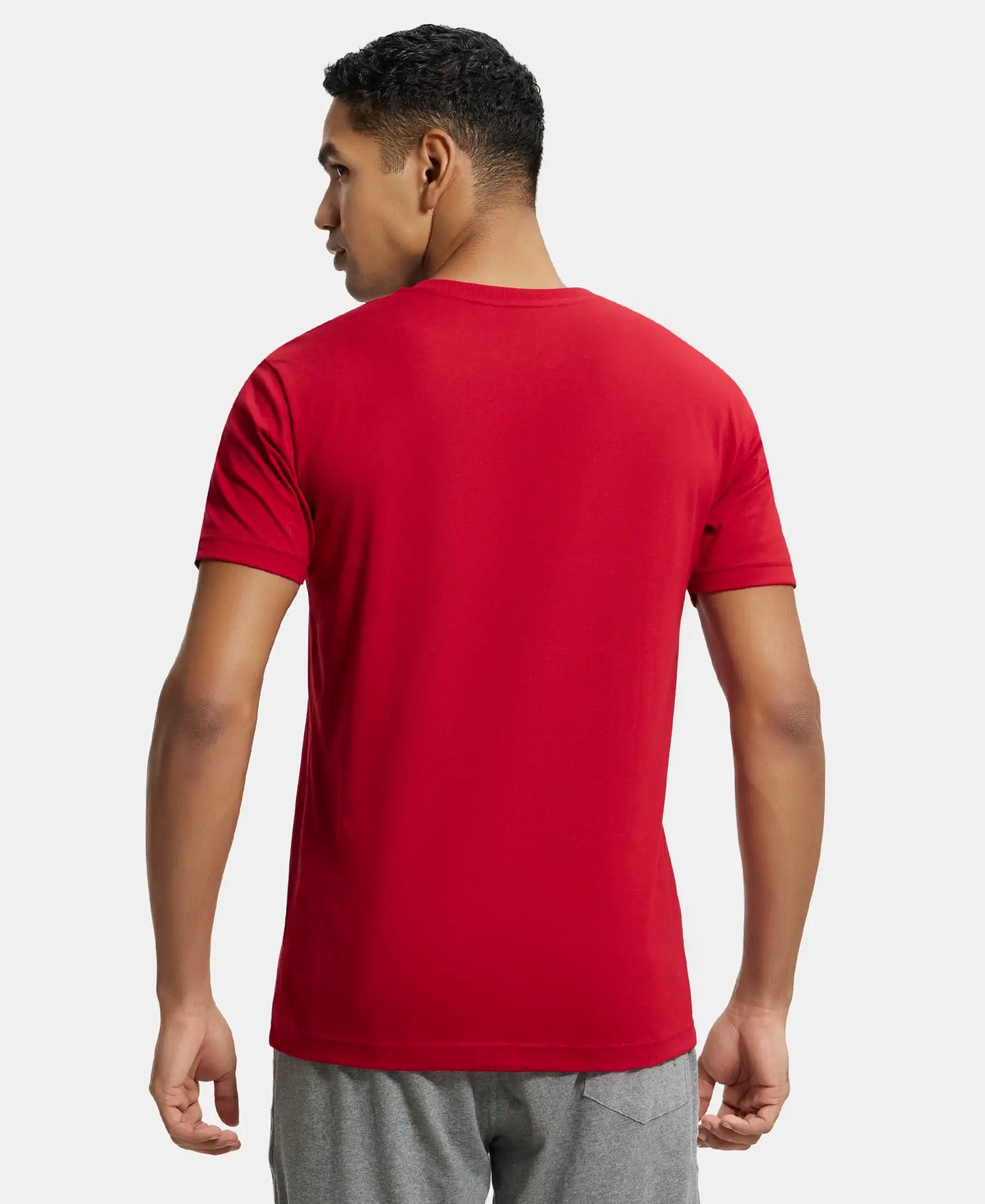 Super Combed Cotton Rich Solid V Neck Half Sleeve T-Shirt  - Shanghai Red-3