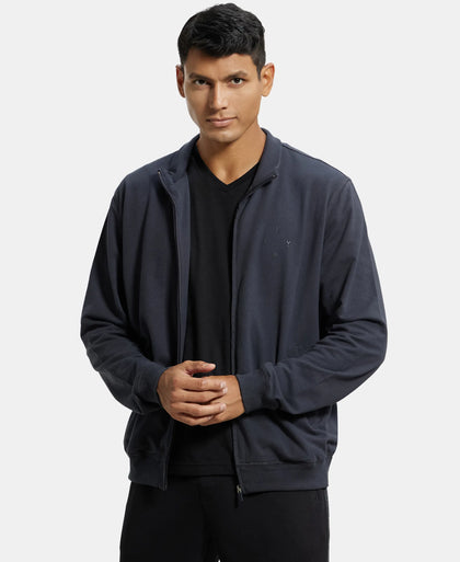 Super Combed Cotton French Terry Jacket with Ribbed Cuffs - Graphite-2