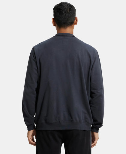 Super Combed Cotton French Terry Jacket with Ribbed Cuffs - Graphite-3