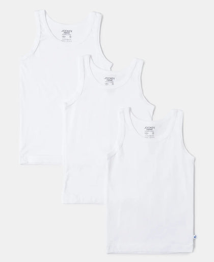 Super Combed Cotton Round Neck Sleeveless Vest - White-4