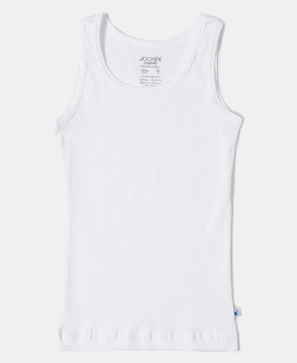 Super Combed Cotton Rib Fabric Sleeveless Vest - White-2