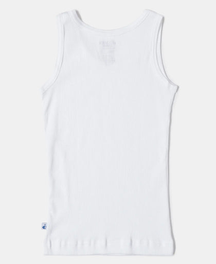 Super Combed Cotton Rib Fabric Sleeveless Vest - White-3
