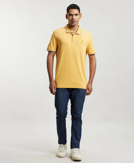 Super Combed Cotton Rich Solid Half Sleeve Polo T-Shirt - Burnt Gold-4