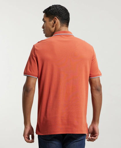 Super Combed Cotton Rich Solid Half Sleeve Polo T-Shirt - Cinnabar-3