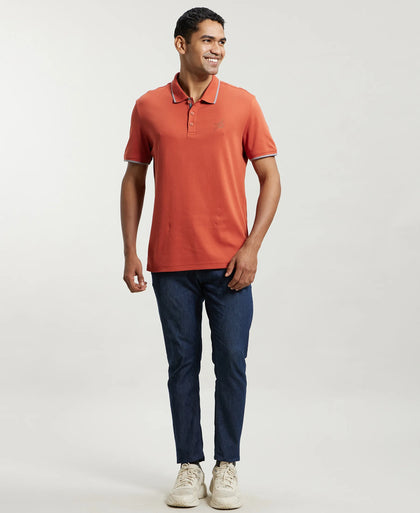 Super Combed Cotton Rich Solid Half Sleeve Polo T-Shirt - Cinnabar-4