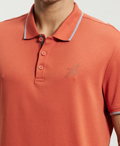 Super Combed Cotton Rich Solid Half Sleeve Polo T-Shirt - Cinnabar-7