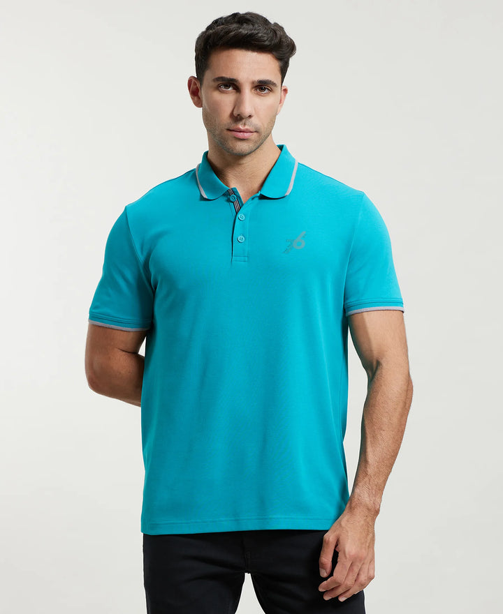 Super Combed Cotton Rich Solid Half Sleeve Polo T-Shirt - Deep Atlantis-1