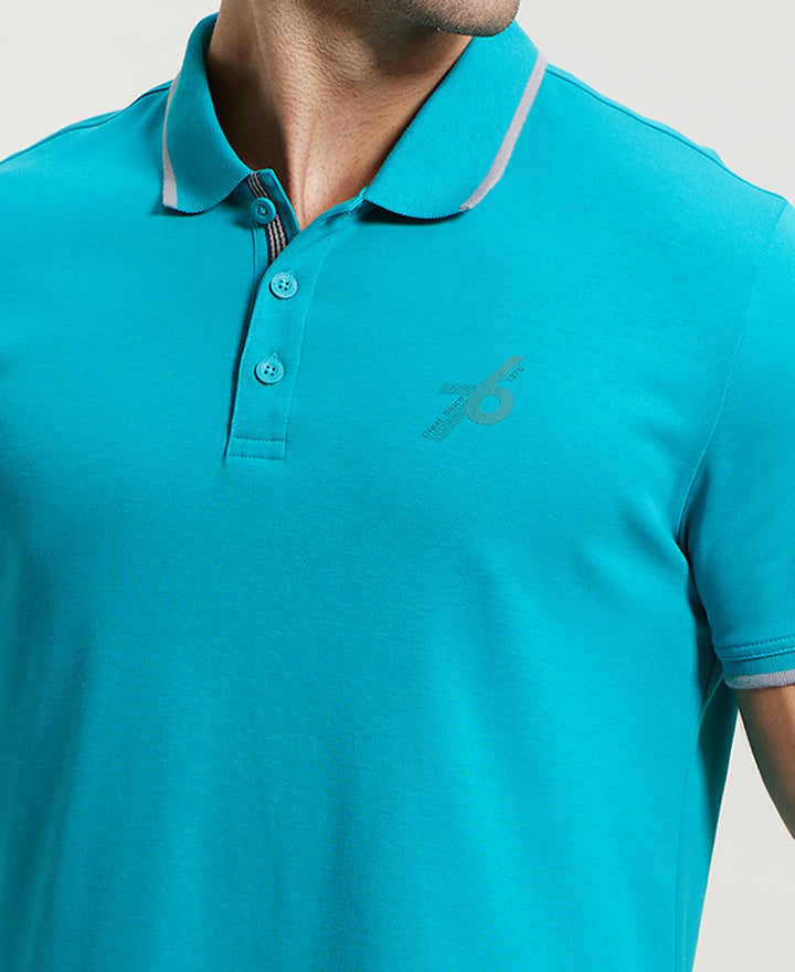 Super Combed Cotton Rich Solid Half Sleeve Polo T-Shirt - Deep Atlantis-7