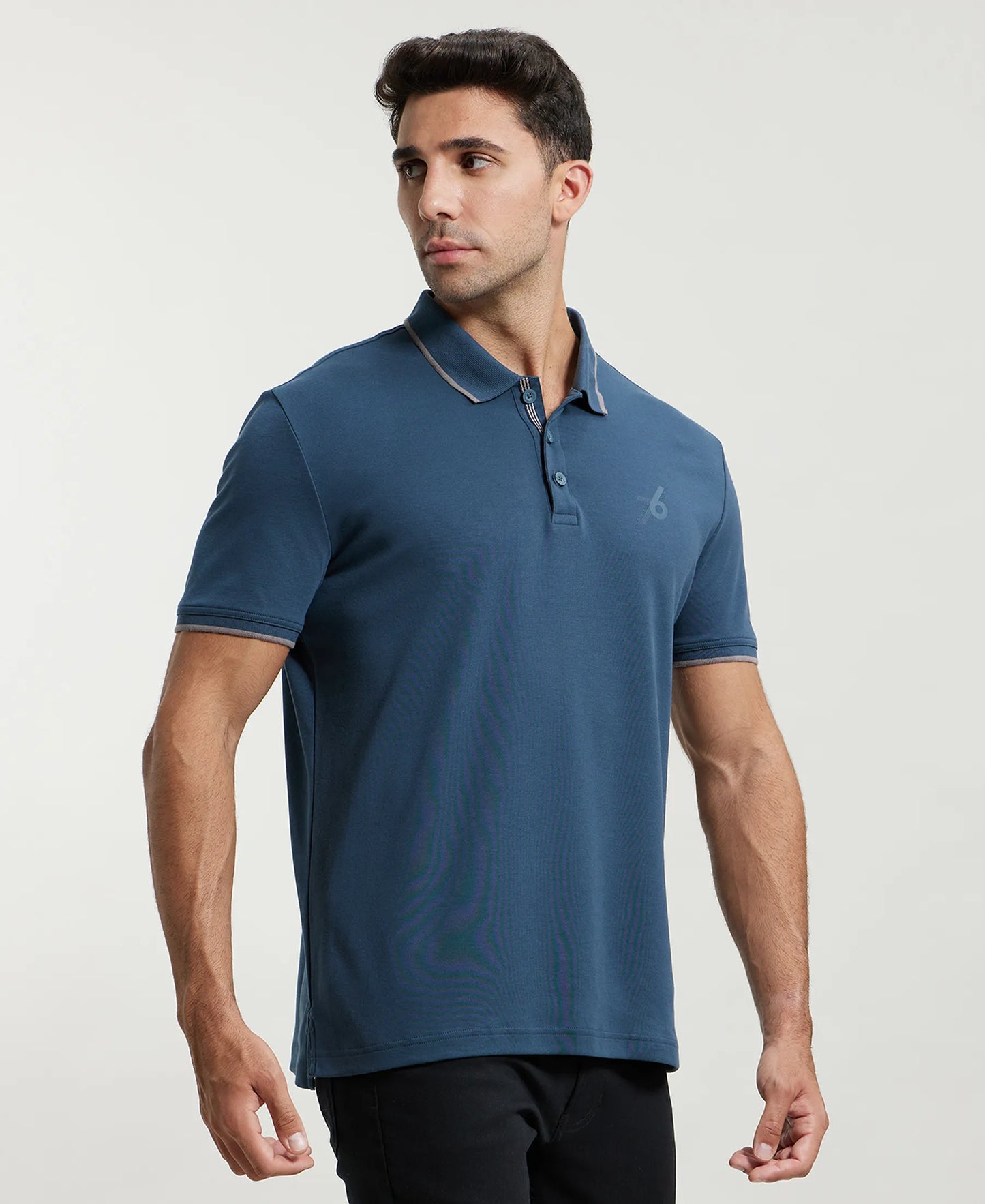 Super Combed Cotton Rich Solid Half Sleeve Polo T-Shirt - Mid Night Navy-2
