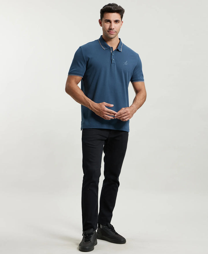 Super Combed Cotton Rich Solid Half Sleeve Polo T-Shirt - Mid Night Navy-4