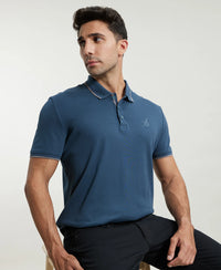 Super Combed Cotton Rich Solid Half Sleeve Polo T-Shirt - Mid Night Navy-5
