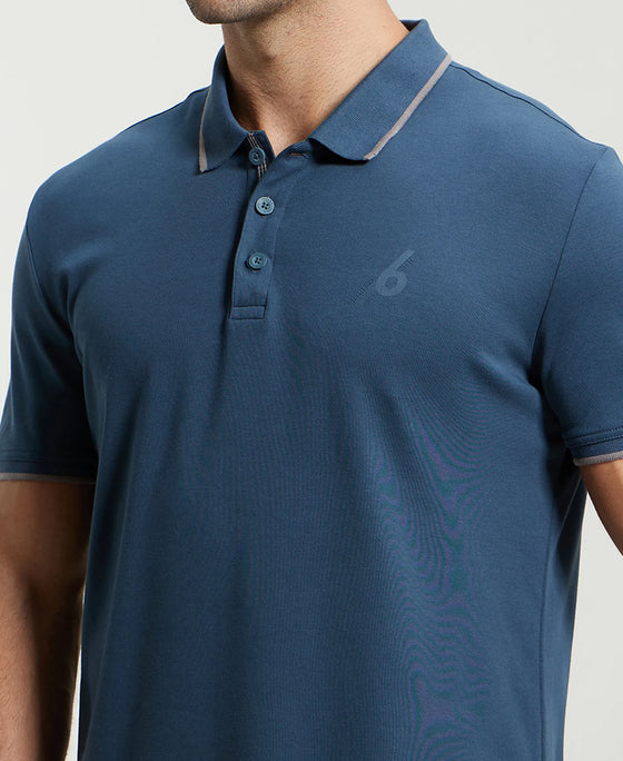 Super Combed Cotton Rich Solid Half Sleeve Polo T-Shirt - Mid Night Navy-7