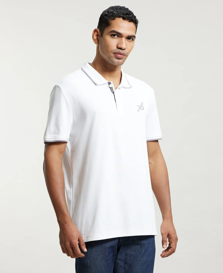 Super Combed Cotton Rich Solid Half Sleeve Polo T-Shirt - White-2
