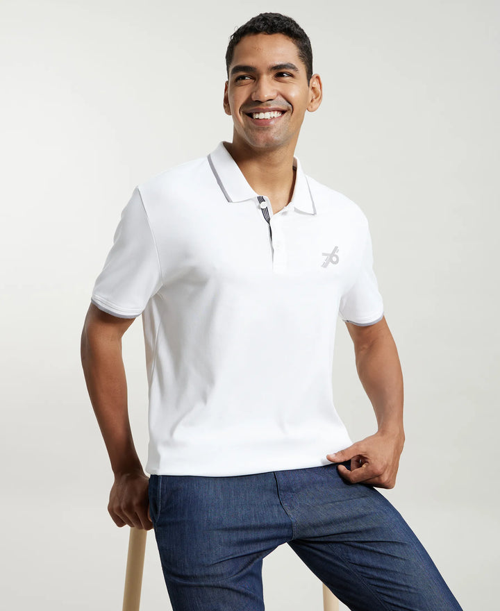 Super Combed Cotton Rich Solid Half Sleeve Polo T-Shirt - White-6