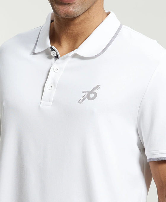 Super Combed Cotton Rich Solid Half Sleeve Polo T-Shirt - White-7