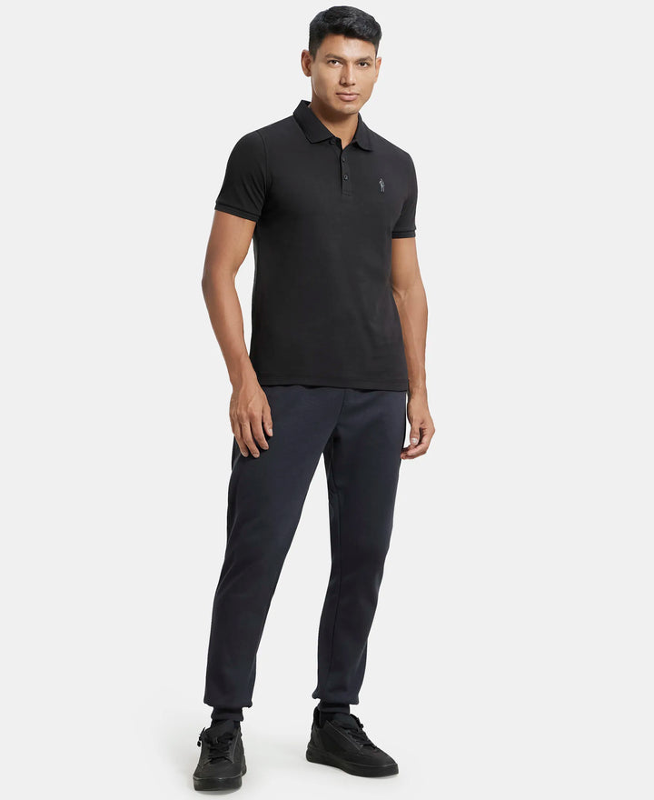 Super Combed Cotton Rich Solid Half Sleeve Polo T-Shirt - Black-4
