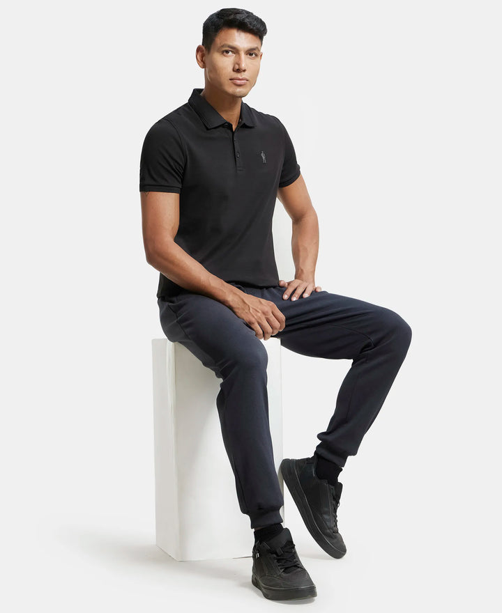 Super Combed Cotton Rich Solid Half Sleeve Polo T-Shirt - Black-6