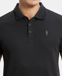 Super Combed Cotton Rich Solid Half Sleeve Polo T-Shirt - Black-7