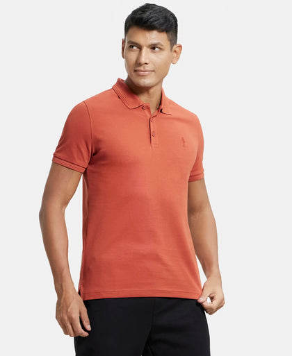 Super Combed Cotton Rich Solid Half Sleeve Polo T-Shirt - Cinnabar-2