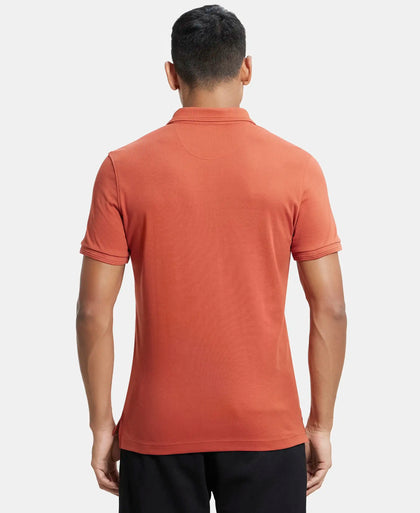Super Combed Cotton Rich Solid Half Sleeve Polo T-Shirt - Cinnabar-3