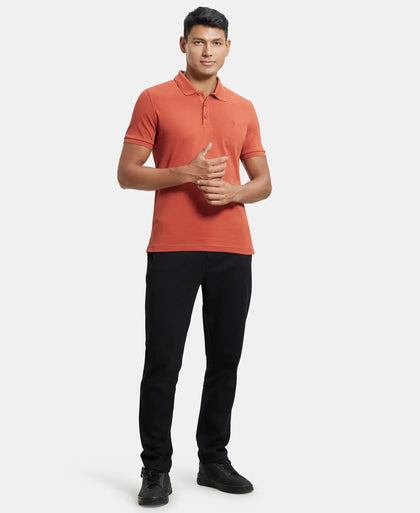 Super Combed Cotton Rich Solid Half Sleeve Polo T-Shirt - Cinnabar-4