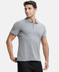 Super Combed Cotton Rich Solid Half Sleeve Polo T-Shirt - Grey Melange-2