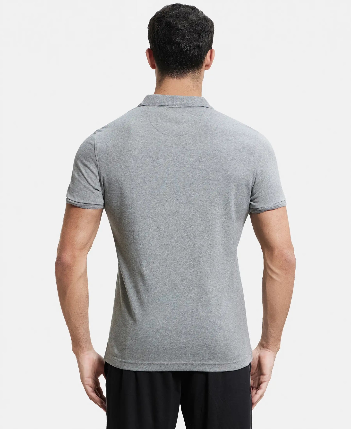 Super Combed Cotton Rich Solid Half Sleeve Polo T-Shirt - Grey Melange-3