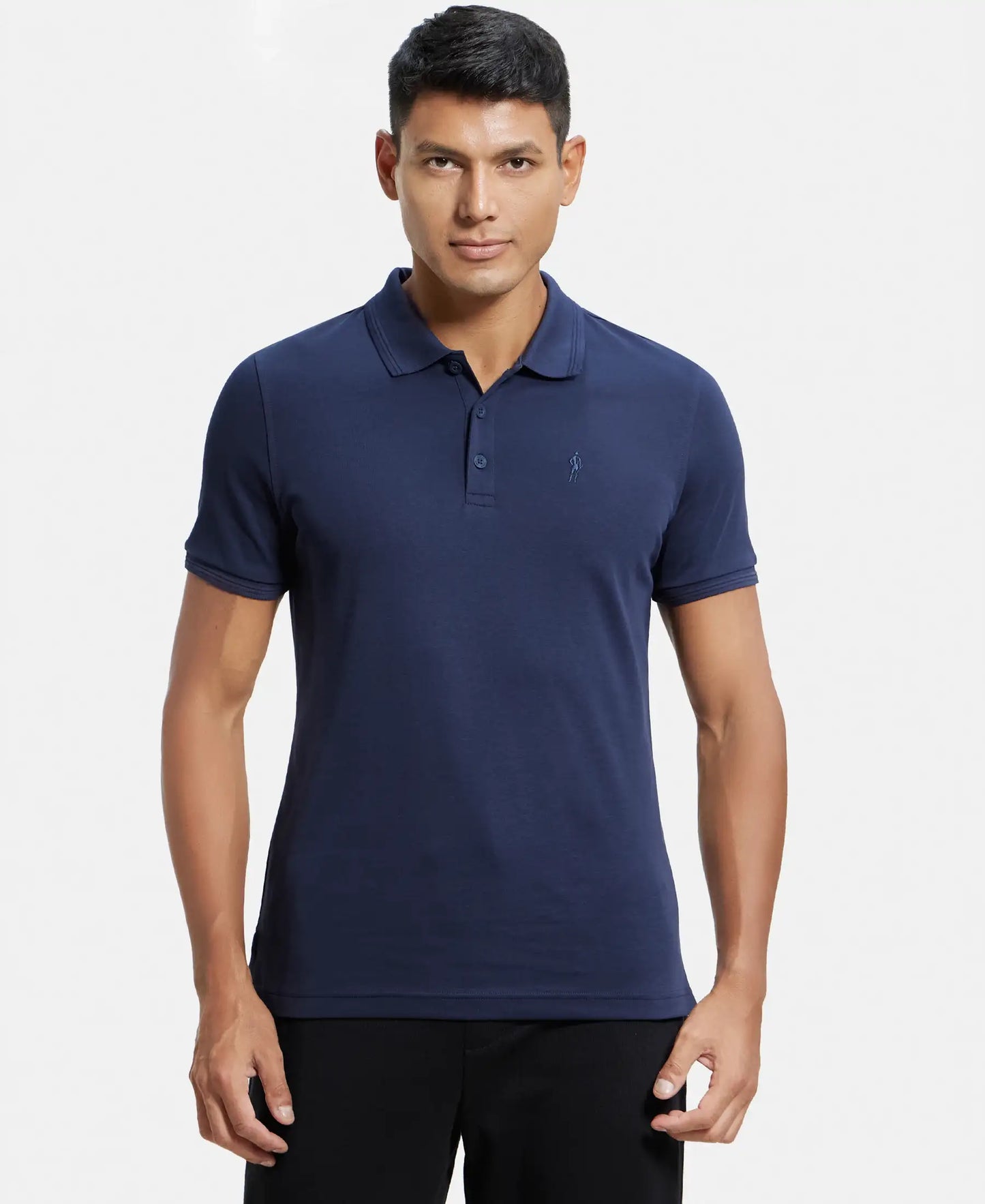 Super Combed Cotton Rich Solid Half Sleeve Polo T-Shirt - Navy-1