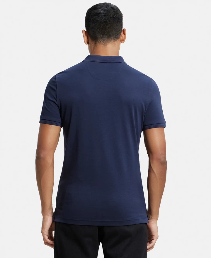 Super Combed Cotton Rich Solid Half Sleeve Polo T-Shirt - Navy-3