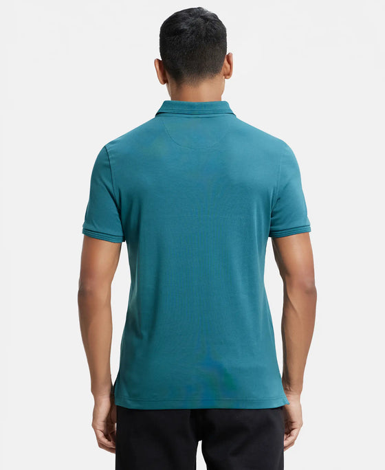 Super Combed Cotton Rich Solid Half Sleeve Polo T-Shirt - Pacific Green-3