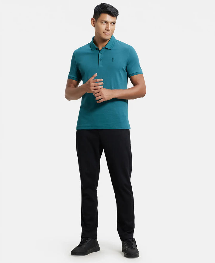 Super Combed Cotton Rich Solid Half Sleeve Polo T-Shirt - Pacific Green-4