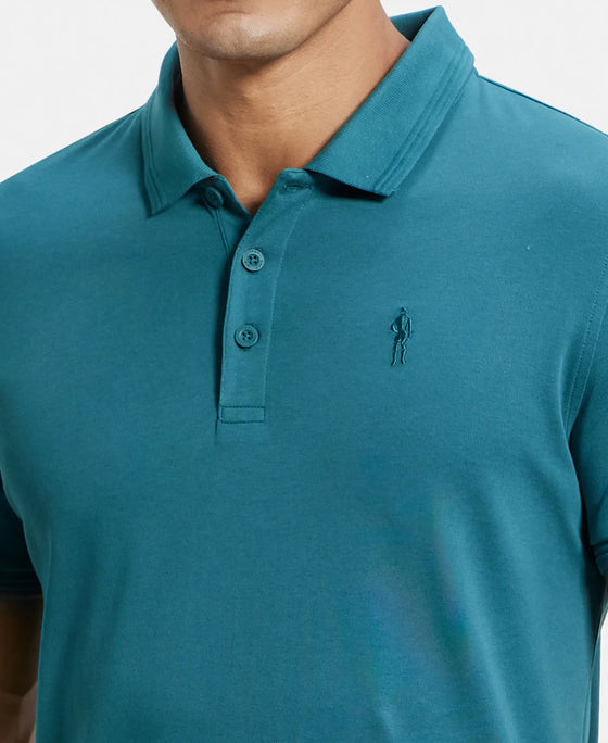Super Combed Cotton Rich Solid Half Sleeve Polo T-Shirt - Pacific Green-6