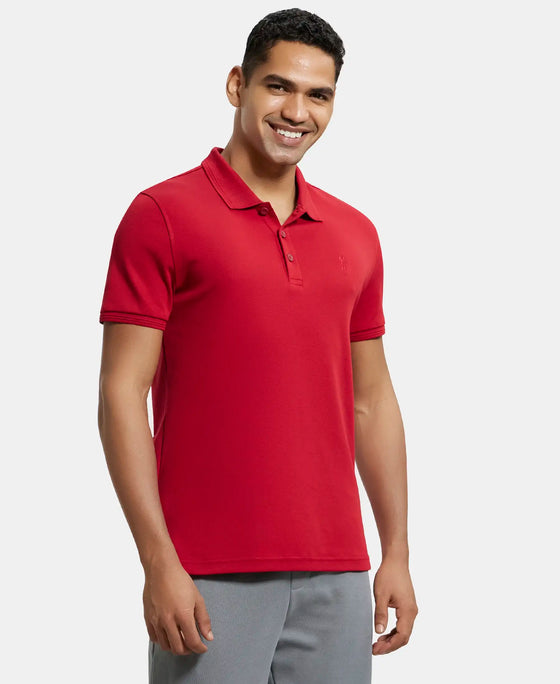 Super Combed Cotton Rich Solid Half Sleeve Polo T-Shirt - Shanghai Red-2