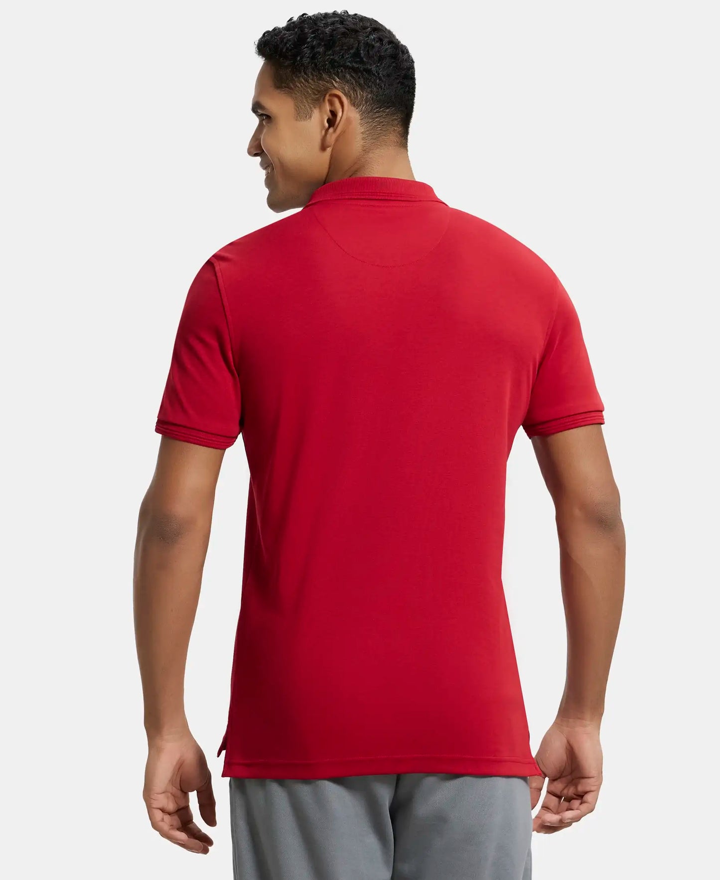 Super Combed Cotton Rich Solid Half Sleeve Polo T-Shirt - Shanghai Red-3