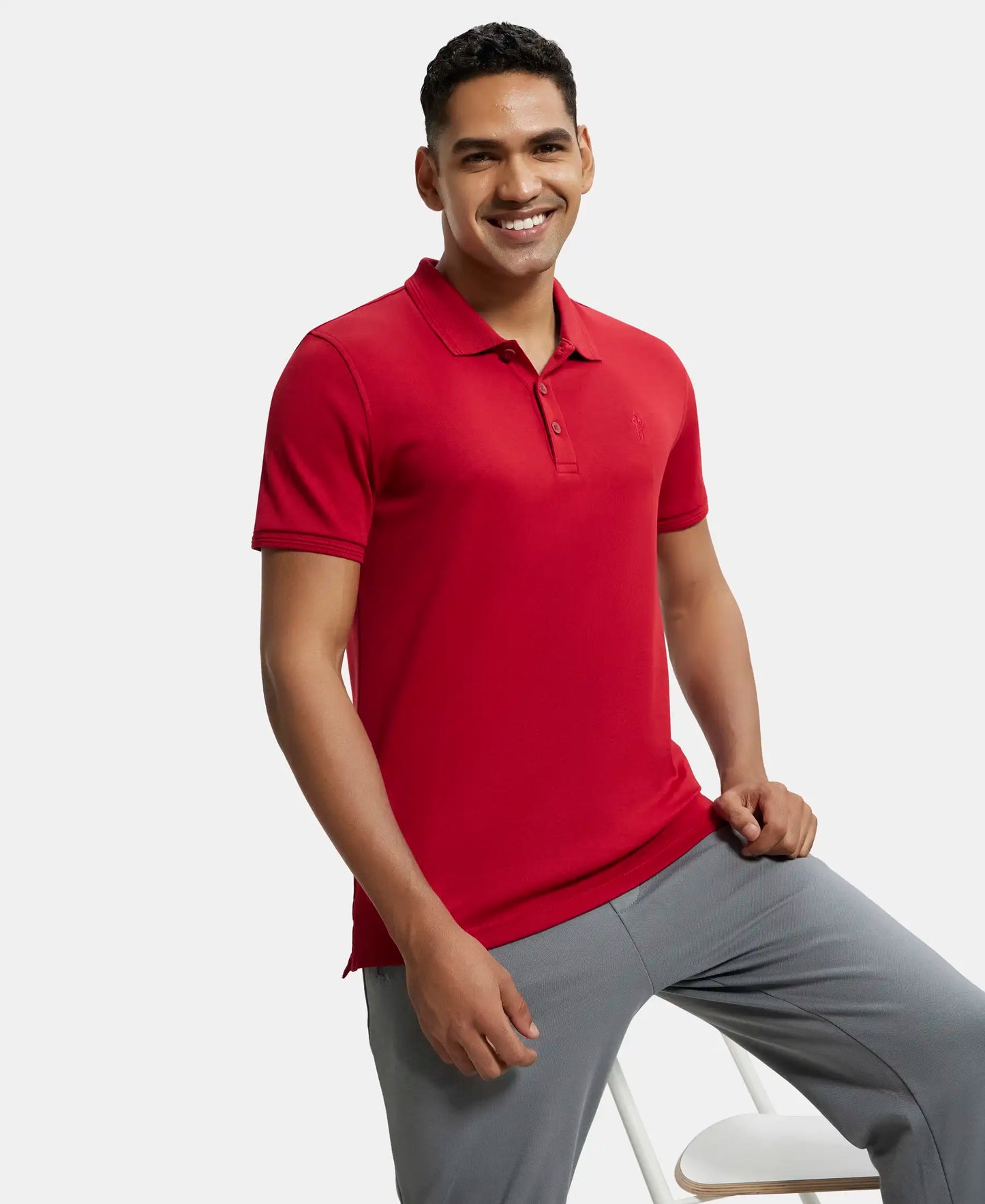 Super Combed Cotton Rich Solid Half Sleeve Polo T-Shirt - Shanghai Red-5