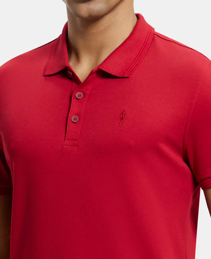 Super Combed Cotton Rich Solid Half Sleeve Polo T-Shirt - Shanghai Red-6