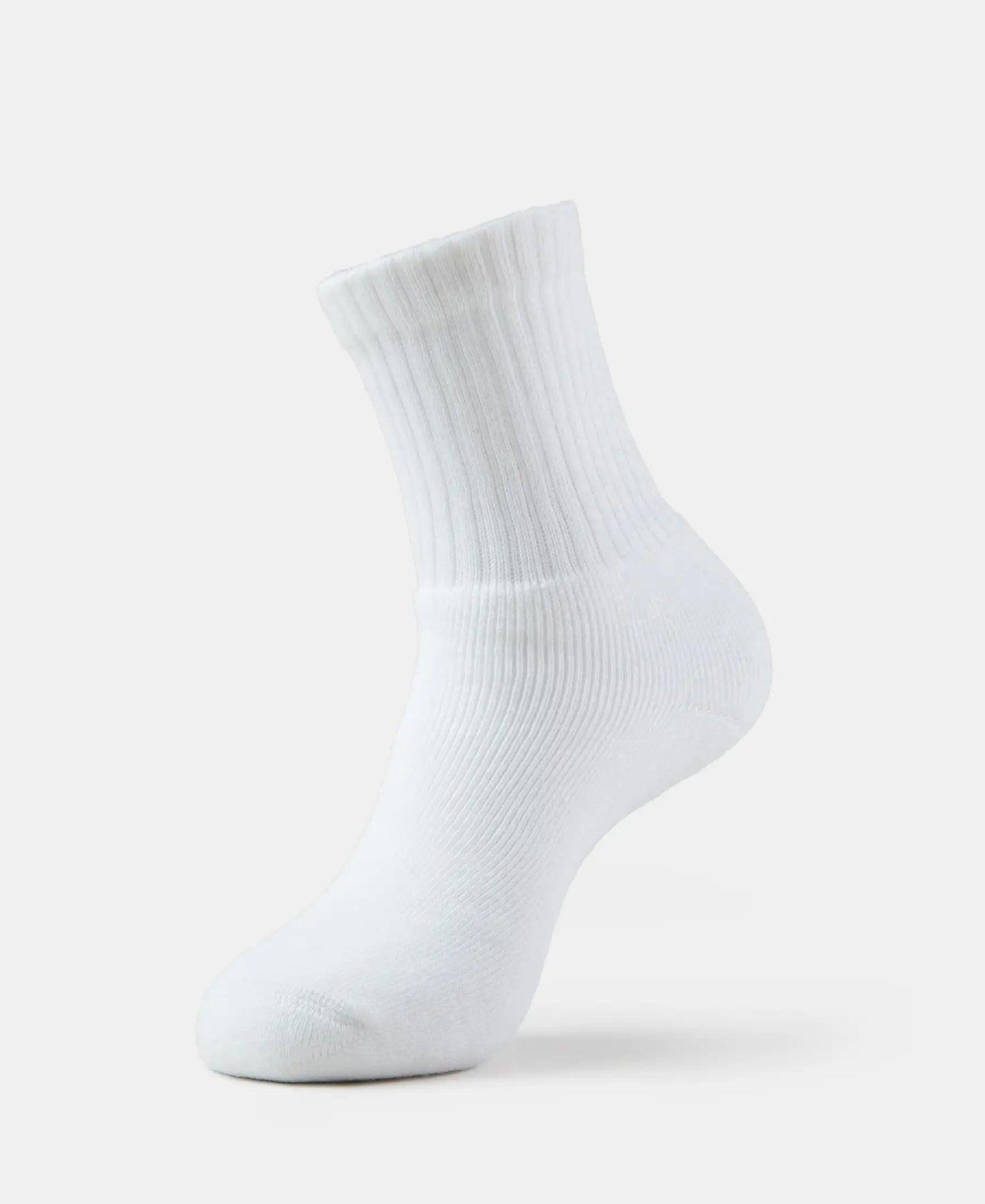 Compact Cotton Terry Crew Length Socks With StayFresh Treatment - White-1