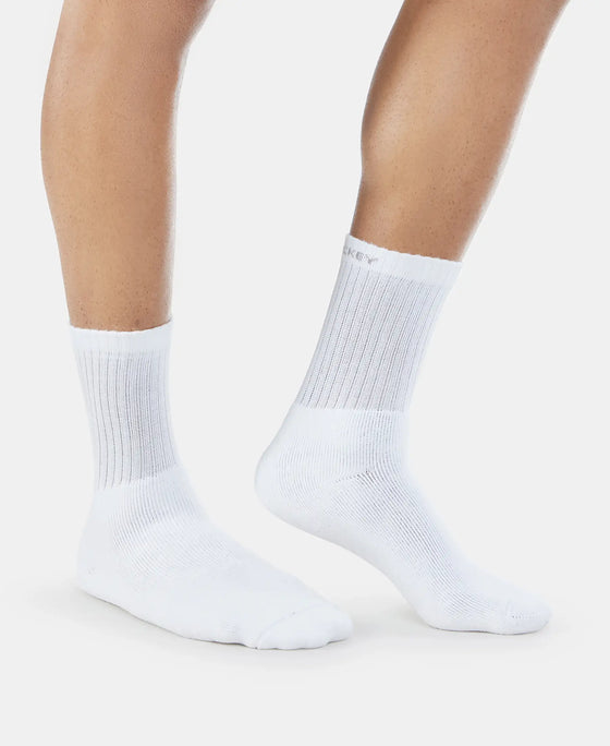 Compact Cotton Terry Crew Length Socks With StayFresh Treatment - White-3