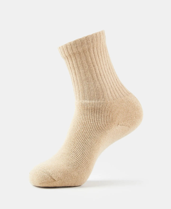 Compact Cotton Terry Crew Length Socks With StayFresh Treatment - Khaki-1
