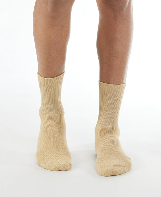 Compact Cotton Terry Crew Length Socks With StayFresh Treatment - Khaki-2