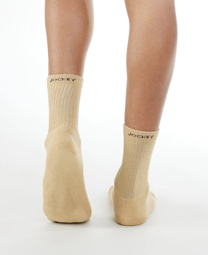 Compact Cotton Terry Crew Length Socks With StayFresh Treatment - Khaki-4