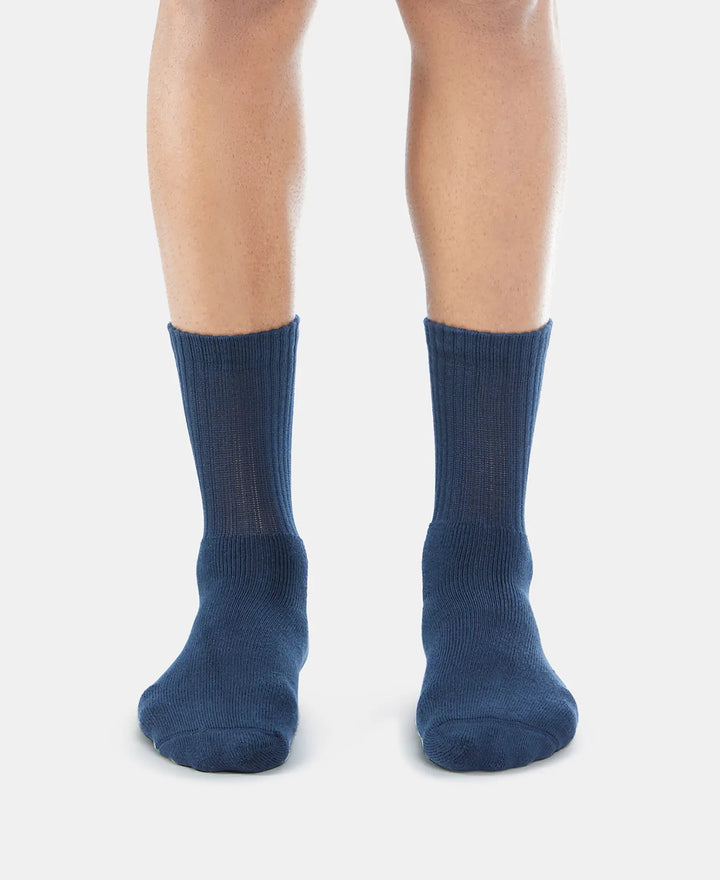 Compact Cotton Terry Crew Length Socks With StayFresh Treatment - Navy-2