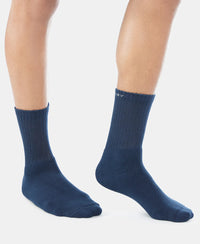 Compact Cotton Terry Crew Length Socks With StayFresh Treatment - Navy-3